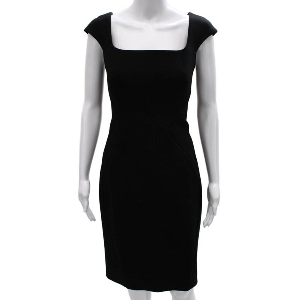 Zac Posen Women Sheath Dress Black Square Neck Short Sleeve Midi Zip Size 6